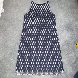 Ann Taylor Shift Business Casual Dress Navy Blue White Flowers Sleeveless size 6
